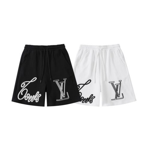 LV Shorts Black Script Embroidery