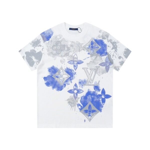 LV T-shirt White Blue Print