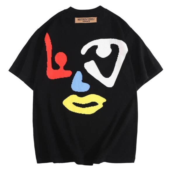 LV T-shirt Black Colorful Face