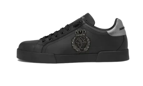 Calfskin nappa Portofino sneakers with crown patch Black