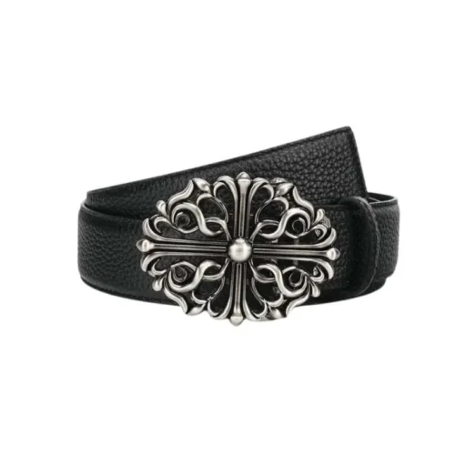 Belt Chrome Hearts Black Leather Silver Buckle CH065