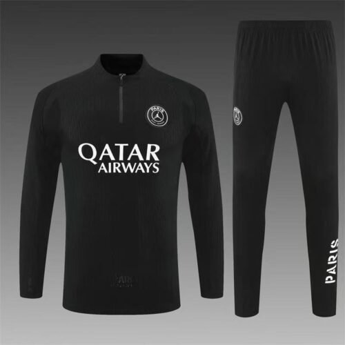 Conjunto de calentamiento PSG negro manga larga