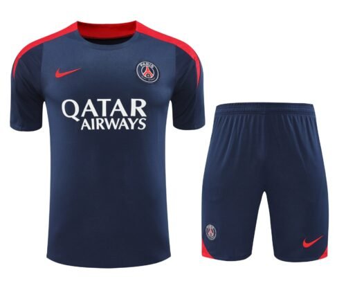 Conjunto de calentamiento PSG azul oscuro y rojo