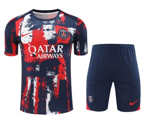 Conjunto de calentamiento PSG azul blanco y rojo efecto pintura