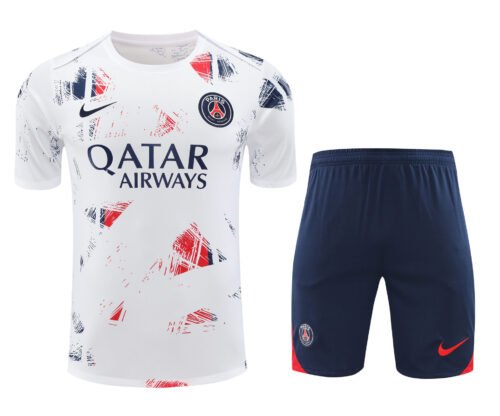 Conjunto de calentamiento PSG blanco rojo y azul