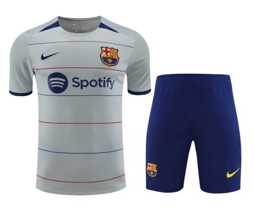 Conjunto de calentamiento FC Barcelona gris con rayas