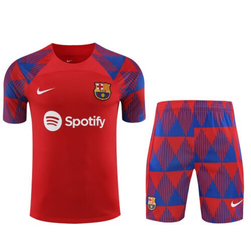 Conjunto de calentamiento FC Barcelona rojo y azul triangulos