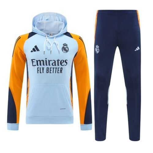 Conjunto manga larga Real Madrid blanco manga naranja