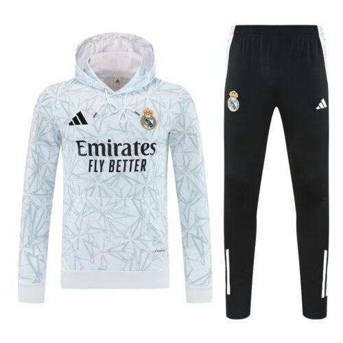 Conjunto manga larga Real Madrid blanco triangulos