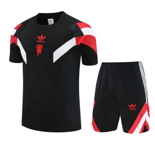 Conjunto de calentamiento Manchester United negro y rojo rayas