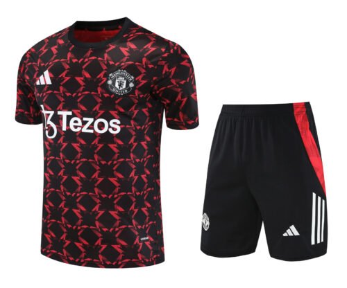 Conjunto de calentamiento Manchester United negro y rojo