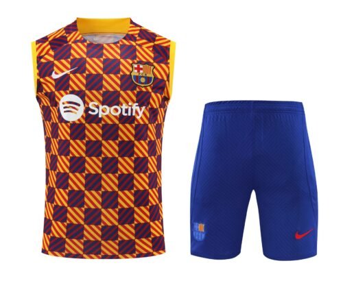 Conjunto tirantes FC Barcelona amarillo azul y rojo cuadros
