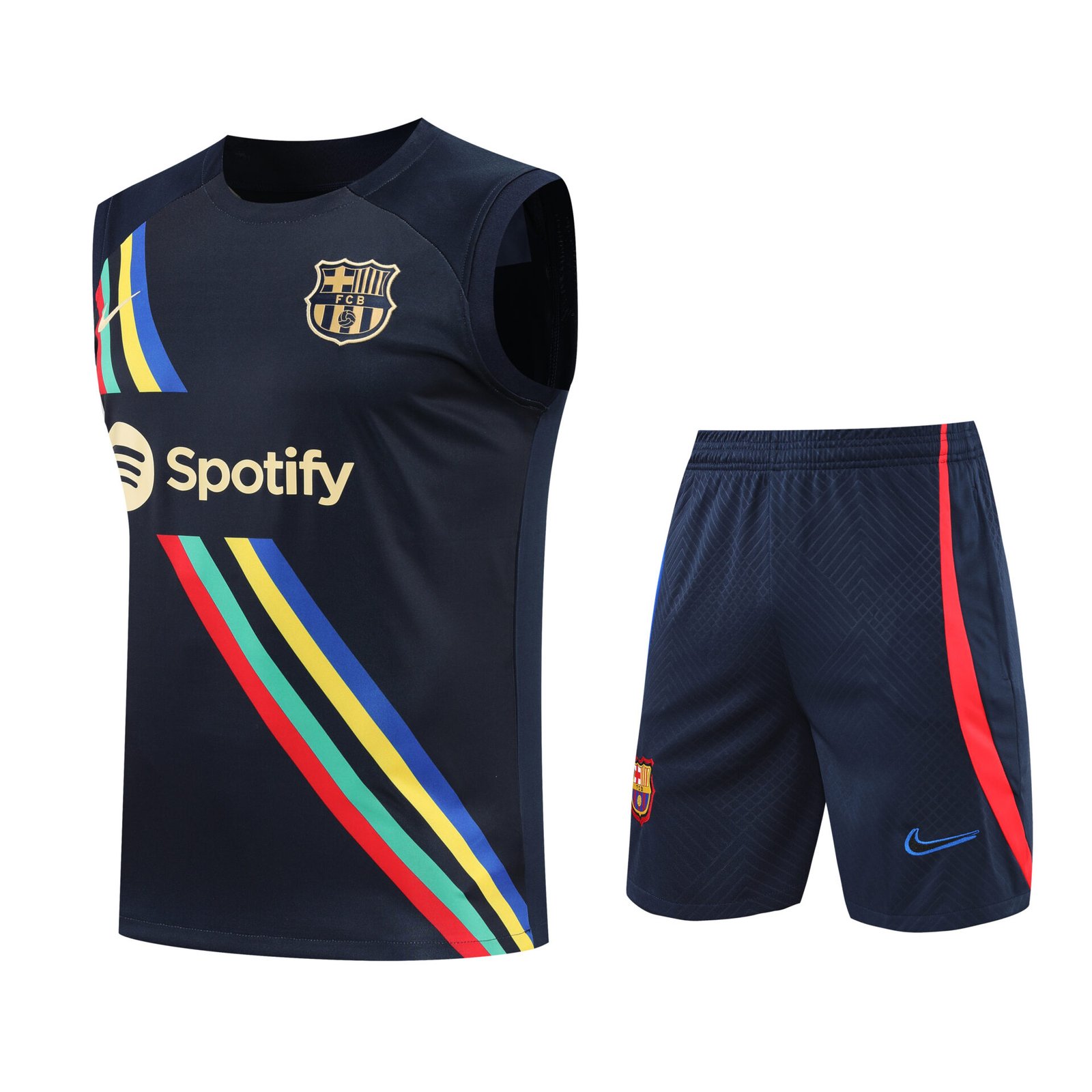 Conjunto tirantes FC Barcelona negro franja colores - Imagen 2
