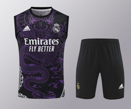 Conjunto tirantes Real Madrid negro y morado dragón