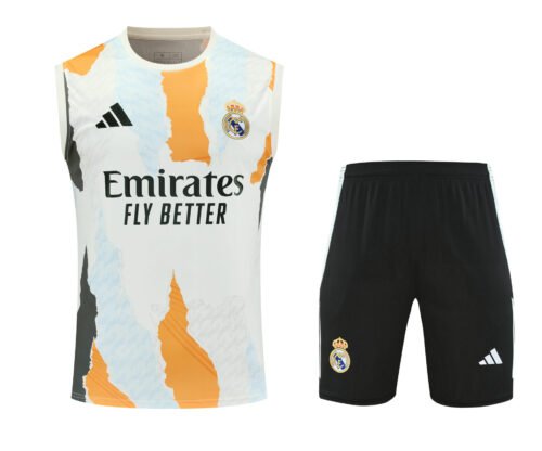 Conjunto tirantes Real Madrid blanco naranja y negro