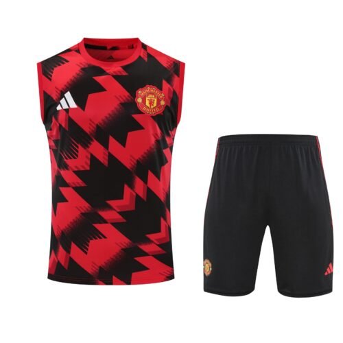 Conjunto tirantes Manchester United rojo y negro mosaico