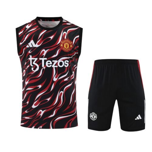 Conjunto tirantes Manchester United negro rojo y blanco