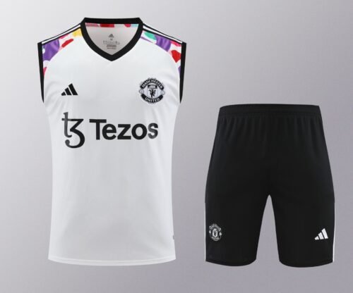 Conjunto tirantes Manchester United blanco mangas colores