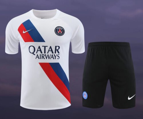 Conjunto de calentamiento PSG blanco franja azul roja