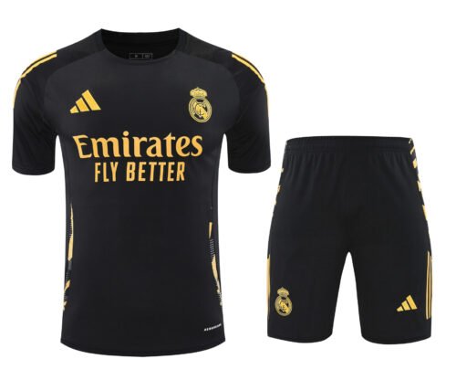 Conjunto de calentamiento Real Madrid negro y amarillo 2